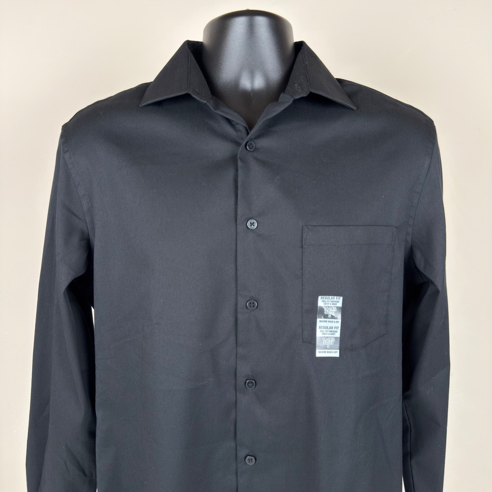Van Heusen Mens Stain Shield Regular Fit Stretch Dress Shirt Black 14-14.5 32/33